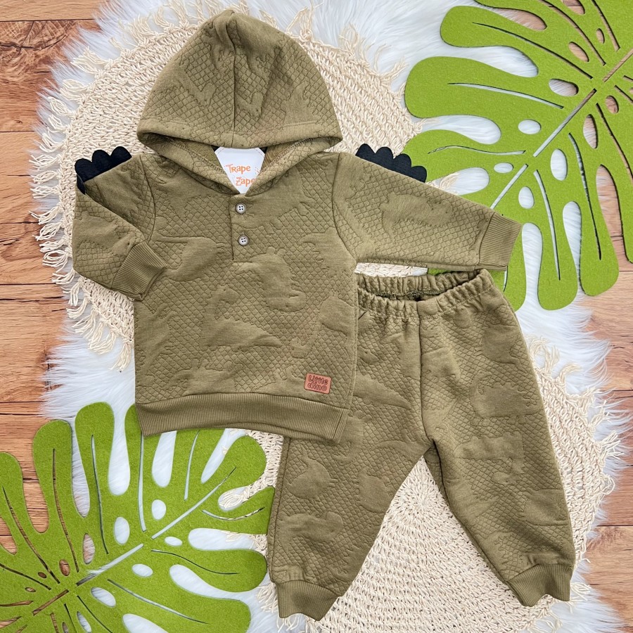 Conj. Blusa Dino com Capuz e Calça Matelasse - Verde Musgo